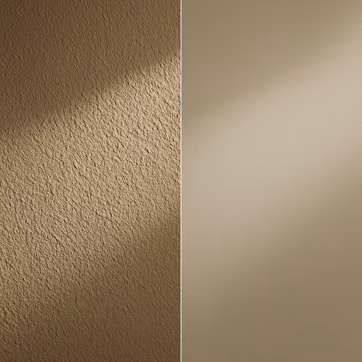 A split view showing a heavily textured wall on one side and a perfectly smooth skim-coated wall on the other.